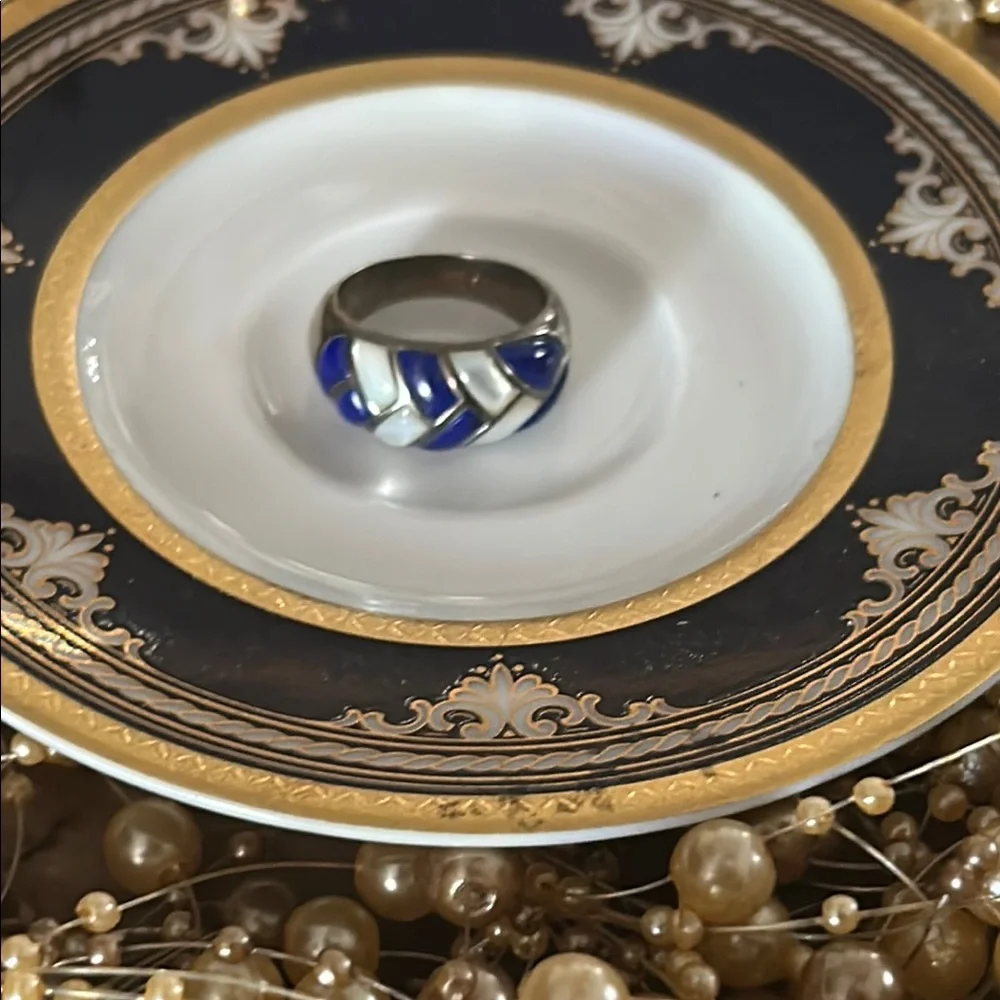 Vintage Blue Lapis and Mother-of-Pearl Sterling Silver Ring